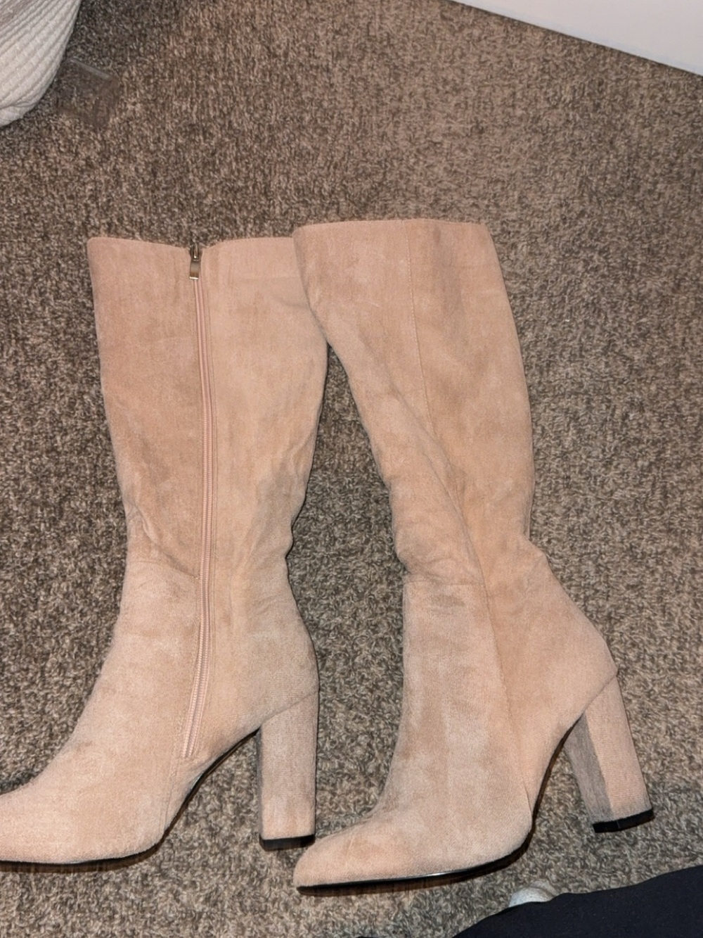 Tall Suede Block Heel Boots in Blush